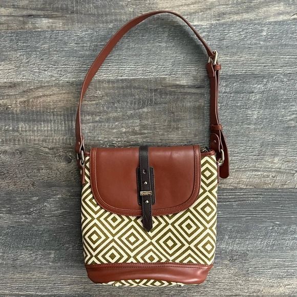 Spartina 449 Pender Saddle Shoulder Bag - Green, Cream, Cognac Brown - Picture 1 of 9